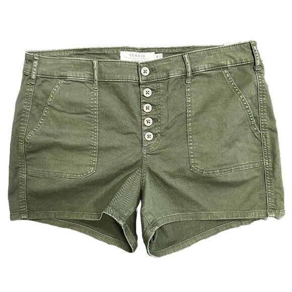 Torrid Stretch Twill Mid-Rise Button Fly Short with 3.5 Inseam, Green, Size 18
